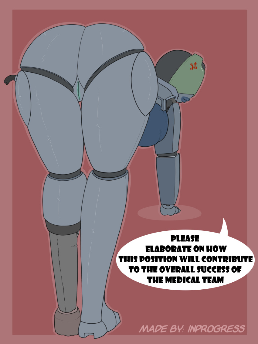 absurd_res bent_over butt cross female genitals hi_res inprogress kinktober lips looking_at_viewer looking_back machine medbot_(inprogress) medical nude pussy robot solo