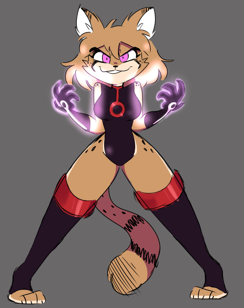 2019 3_toes 4_fingers absurd_res anthro biped black_clothing black_gloves black_handwear black_legwear black_leotard black_markings black_pupils black_spots black_thigh_highs breasts clothed clothed_anthro clothed_female clothing colored countershade_face countershade_feet countershading digital_drawing_(artwork) digital_media_(artwork) domestic_cat eye_markings feet felid feline felis female fingers fur gloves grey_background grin hair handwear hi_res inner_ear_fluff kabula_(artist) legwear leotard looking_at_viewer mammal markings mixed_breed pigeon_toed pupils purple_eyes purple_glow savannah_cat simple_background smile solo spots spotted_body spotted_fur standing tail tan_body tan_fur tan_hair teeth thigh_highs toeless_legwear toeless_thigh_highs toes tuft white_inner_ear wide_stance