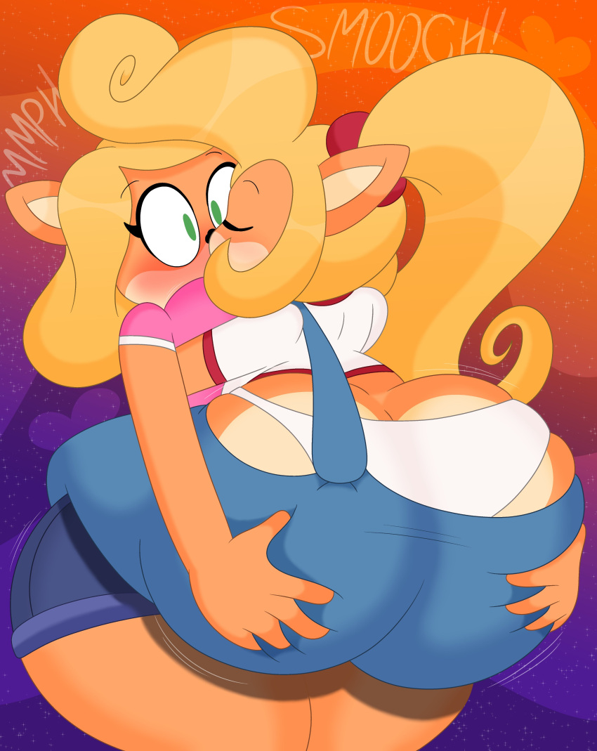 2023 3barts 4k absurd_res accessory activision anthro bandicoot big_breasts big_butt blonde_hair blush bottomwear bouncing_breasts bouncing_butt breast_jiggle breasts bubble_butt butt butt_cleavage butt_grab butt_jiggle clothing coco_bandicoot crash_bandicoot_(series) curvaceous curvy_figure cutoffs denim denim_clothing digital_drawing_(artwork) digital_media_(artwork) duo embrace eyelashes eyes_closed female female/female fur green_eyes grope hair hair_accessory hair_tie hand_on_butt hi_res hourglass_figure hug huge_breasts huge_butt jiggling kissing long_hair making_out mammal marsupial motion_lines multicolored_body multicolored_fur orange_body orange_fur overalls panties ponytail shorts simple_background small_waist tan_body tan_fur tawna_bandicoot thick_thighs two_tone_body two_tone_fur underwear voluptuous white_clothing white_panties white_underwear wide_hips