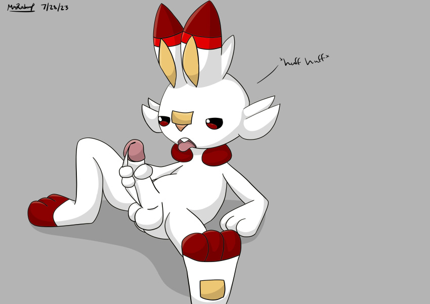 1:1 absurd_res anthro balls breath digital_media_(artwork) english_text erection fur generation_8_pokemon genitals hand_on_penis handwritten_text hi_res humanoid lagomorph lars_the_scorbunny_(mrraboot) leporid looking_pleasured male mammal masturbation mrraboot nintendo nude open_mouth panting penis penis_grab pokemom pokemon pokemon_(species) rabbit satisfied satisfied_look scorbunny shaded simple_background simple_shading solo spread_legs spreading tail text tongue tongue_out white_body white_fur