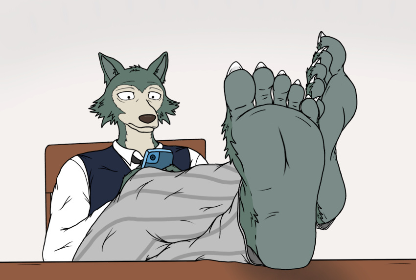 2022 5_toes anthro beastars bottomwear canid canine canis chair clothing colored digital_drawing_(artwork) digital_media_(artwork) feet feet_on_table foot_fetish foot_focus fur furniture grey_body grey_fur humanoid_feet legoshi_(beastars) looking_at_object looking_at_phone male mammal necktie on_chair pants pattern_bottomwear pattern_clothing pattern_pants phone plantigrade reclining school_uniform simple_background sitting sitting_on_chair smellslikejavier solo striped_bottomwear striped_clothing striped_pants stripes toes uniform white_body white_fur wolf