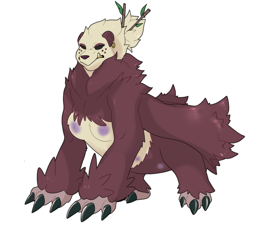 2023 3_toes ahshanti_(unshackled) alpha_channel areola bear black_eyes breasts chest_tuft claws ear_piercing ear_ring eyelashes feet female feral feralized freckles fur generation_6_pokemon gold_(metal) gold_tooth hi_res leaf leg_tuft mammal multi_nipple nintendo nipples no_pupils pangoro piercing pokemon pokemon_(species) purple_areola purple_nipples quadruped red_body red_fur ring_piercing round_ears sharp_teeth shiny_pokemon simple_background small_breasts solo stick suns_(artist) teeth toe_claws toes transparent_background tuft underbite white_body white_fur