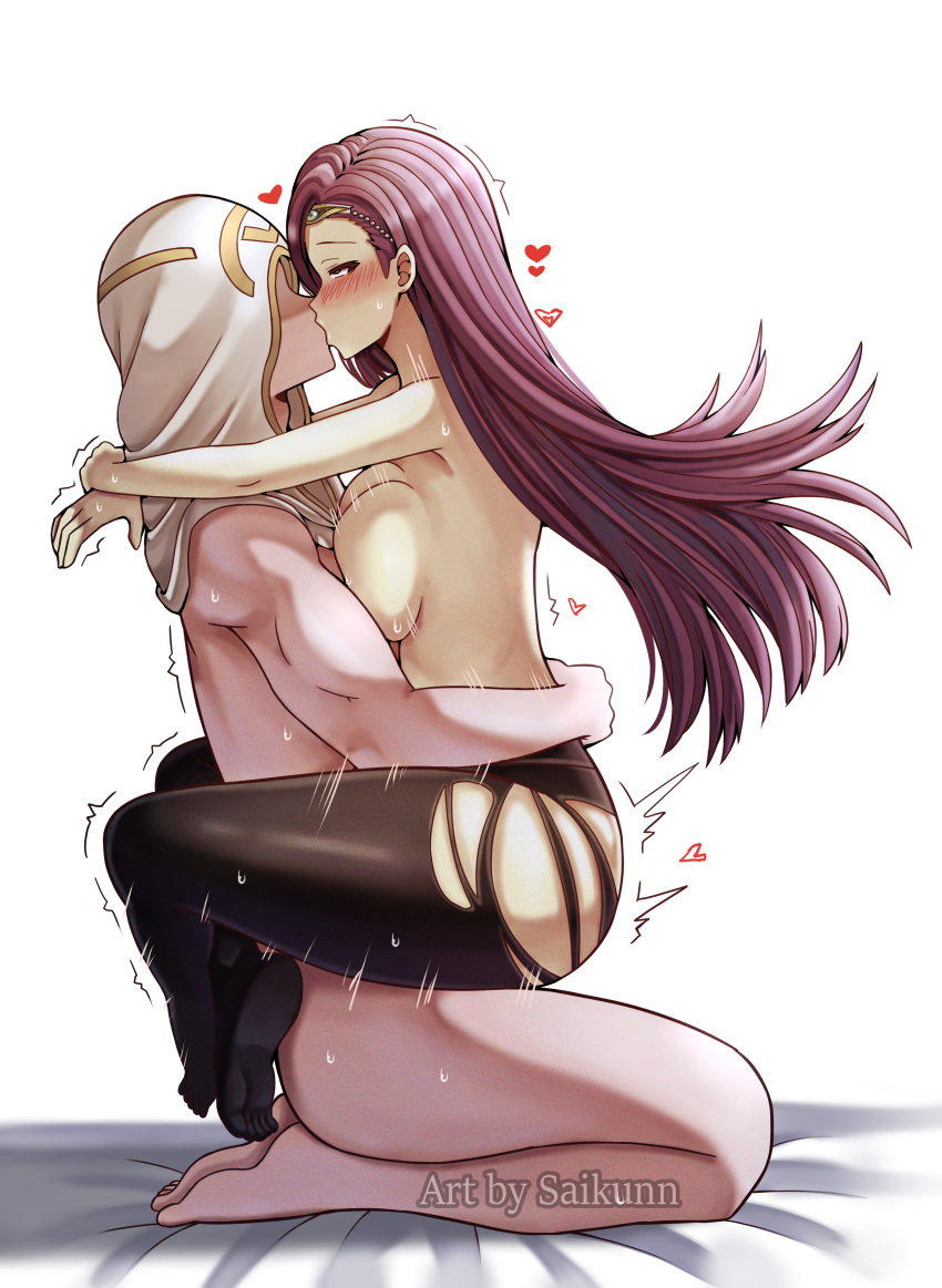 1boy 1girl absurdres blush breasts circlet clothed_sex couple faceless faceless_male fire_emblem fire_emblem_echoes:_shadows_of_valentia fire_emblem_heroes heart hetero highres kiran_(fire_emblem) kiran_(male)_(fire_emblem) kiss large_breasts long_hair purple_eyes saikunartworks sex sonya_(fire_emblem) straddling torn_clothes upright_straddle vaginal