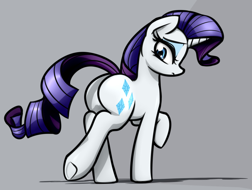 2017 absurd_res blue_eyes blue_eyeshadow butt clothing cutie_mark digital_drawing_(artwork) digital_media_(artwork) equid equine eyelashes eyeshadow female feral footwear friendship_is_magic grey_background hair hasbro hi_res hooves horn jetwave looking_back looking_back_at_self looking_down_at_self makeup mammal my_little_pony panties purple_hair purple_tail quadruped raised_tail rarity_(mlp) rear_view simple_background socks solo tail underhoof underwear unicorn white_body