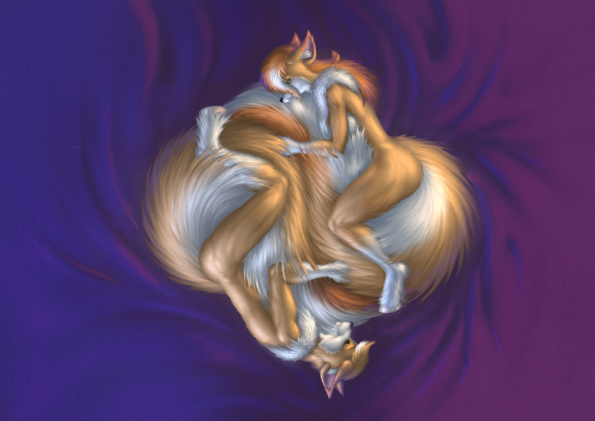 big_tail black_sclera clydsedale_fox cuddling fluffy hi_res huge_tail leksi_(artist) sponst tail