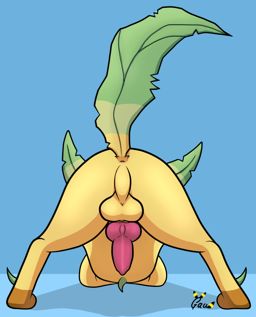 absurd_res animal_genitalia animal_penis anus balls butt canine_genitalia canine_penis digital_media_(artwork) eeveelution erection everstone_guild feral gau_(artist) generation_4_pokemon genitals hi_res leafeon male nintendo penis pokemon pokemon_(species) pokemon_mystery_dungeon presenting presenting_hindquarters presenting_penis priar_(gau) simple_background solo