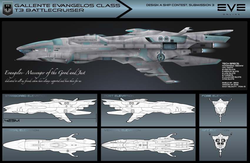 battlecruiser_(eve_online) blueprint_(object) commentary concept_art copyright_name english_text eve_online from_side galen82 gallente_federation_(eve_online) glowing highres logo military_vehicle multiple_views no_humans original reference_sheet science_fiction spacecraft tech_3_ship_(eve_online) thrusters vehicle_focus