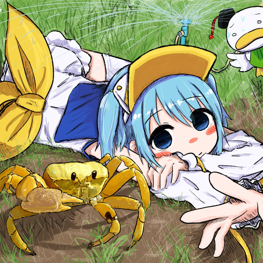 ambiguous_gender anatid anseriform anthro arthropod avian bird bubbacterial clothed clothing crab crustacean decapoda duck female feral group hi_res human malacostracan mammal marine moetan trio