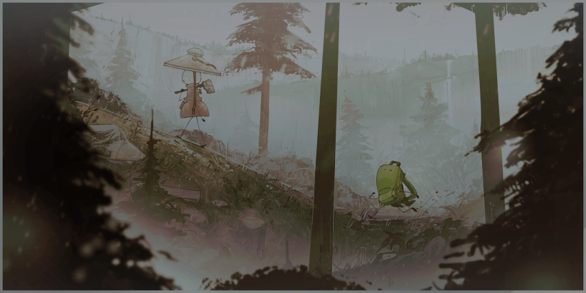 2023 383937h absurd_res airy_(hfjone) amazing_background ambiguous_gender animate_inanimate axe backpack biped chasing cliff detailed detailed_background digital_media_(artwork) dot_eyes duo fog following forest grass hfjone hi_res holding_axe holding_object holding_tool holding_weapon kicking_up_dirt kicking_up_mud lamp landscape liam_plecak_(hfjone) looking_forward male_(lore) mountain mouth_closed nature not_furry object_shows oil_lamp outside plant raining rock running scenery scenery_porn simple_eyes size_difference source_request tool_over_shoulder tools tree tree_stump unavailable_at_source walking weapon weapon_over_shoulder zipper