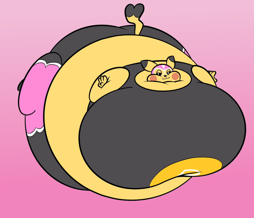 2023 anthro belly big_belly big_breasts big_cheeks black_bottomwear black_clothing black_nose black_pants black_sclera black_shirt black_topwear body_inflation bottomwear breasts cheek_bulge clothing colored cosplay_pikachu_(costume) digital_media_(artwork) female flat_colors floating generation_1_pokemon hi_res huge_breasts hyper hyper_belly hyper_breasts hyper_inflation immobile inflation inflation_fetish mask nintendo pants pikachu pikachu_libre pink_background pink_bottomwear pink_clothing pink_mask pink_pants pokemon pokemon_(species) puffed_cheeks red_cheeks round_body sergiocipactli shirt simple_background smile smug solo spherical_inflation sports_mask sportswear susie_(reathe) tail tight_clothing topwear white_eyes wrestling_mask wrestling_outfit yellow_body yellow_ears yellow_tail