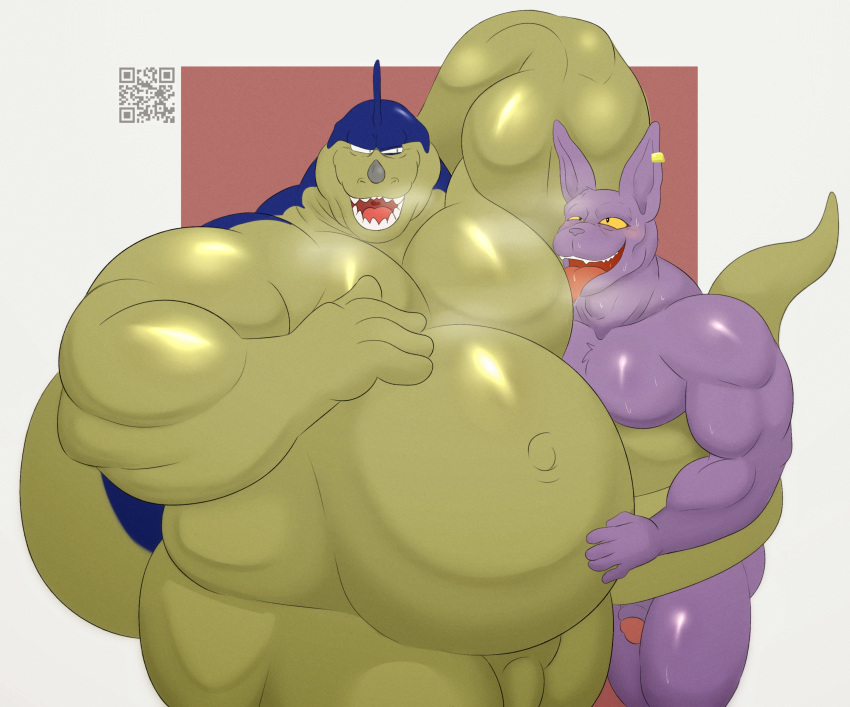 absurd_res anthro armpit_fetish beerus belly domestic_cat dragon dragon_ball dragon_ball_super duo felid feline felis giran hi_res licking male male/male mammal muscular size_difference tongue tongue_out tute_bear