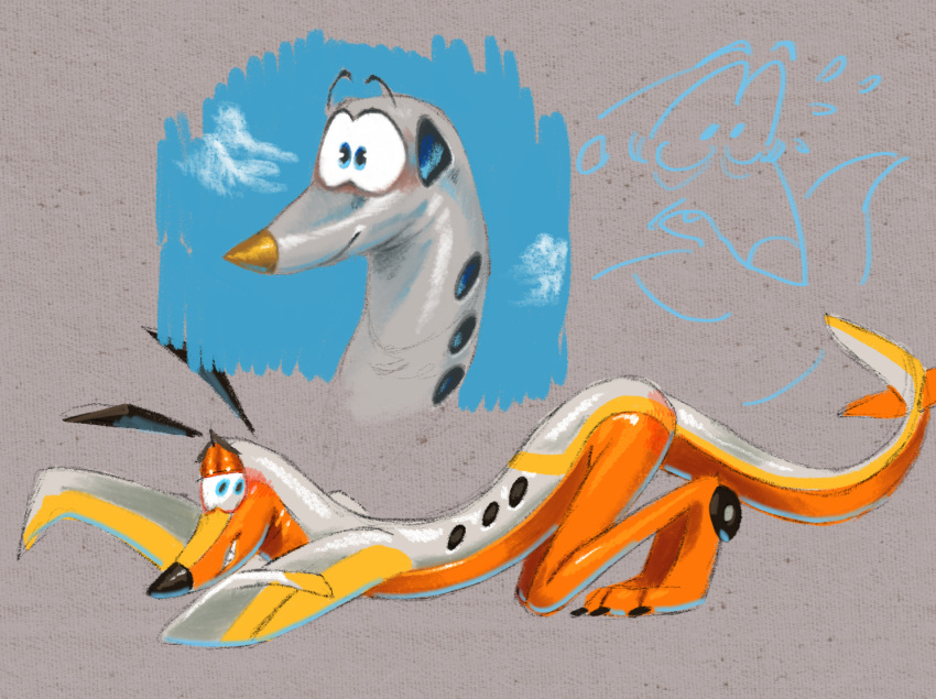 2023 aircraft airplane ambiguous_gender anthro canid canine canis cloud concupisco digitigrade domestic_dog ears_up grey_background hybrid kneeling mammal planes simple_background sky solo