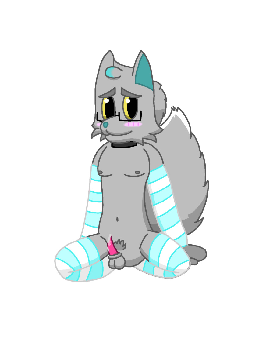 animal_genitalia animal_penis animate anthro arm_warmers armwear balls clothed clothing felid feline feline_genitalia feline_penis genitals girly hi_res legwear male mammal nipples penis solo submissive tail thigh_highs unknown_artist