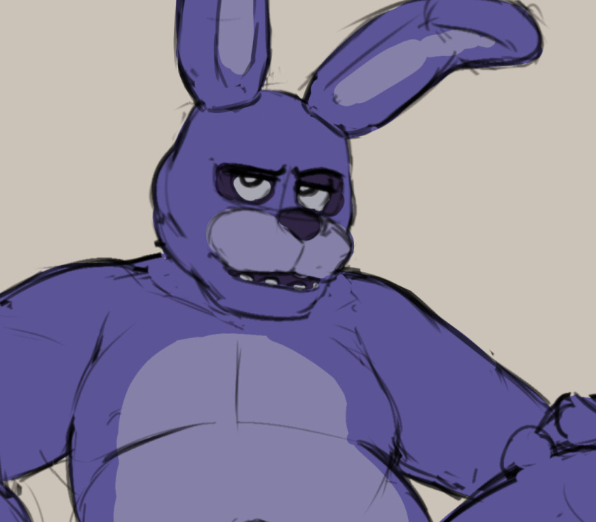anthro bonnie_(fnaf) de4dset five_nights_at_freddy's fur half-closed_eyes hand_on_leg lagomorph leporid looking_at_viewer male mammal narrowed_eyes nude open_mouth purple_body purple_fur rabbit scottgames simple_background slightly_chubby solo