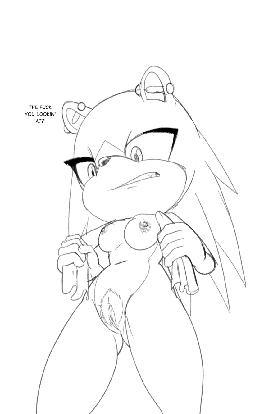 afrosoricid anthro breasts dialogue eye_piercing female fours_(artist) genitals hi_res idw_publishing looking_at_viewer looking_down looking_down_at_viewer mammal nipples pubes pussy sega solo sonic_the_hedgehog_(comics) sonic_the_hedgehog_(idw) sonic_the_hedgehog_(series) surge_the_tenrec tenrec towel