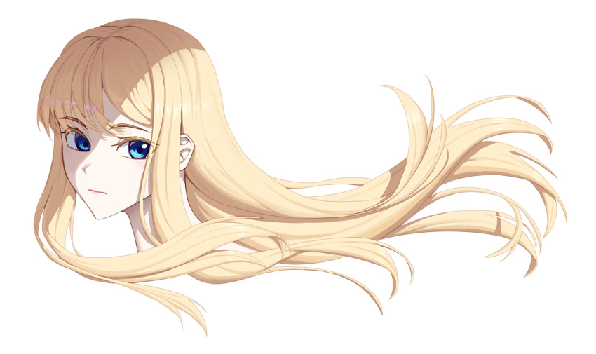 1girl blonde_hair blue_eyes bowlp commentary_request cropped_head floating_hair looking_at_viewer original simple_background solo white_background
