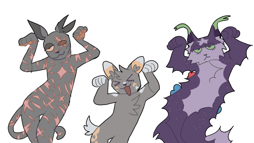 ambiguous_gender animated anthro caramelldansen dancing domestic_cat fan_character felid feline felis fur grey_body grey_fur group guncht hi_res male mammal meme open_mouth purple_body purple_fur scar smile trio warriors_(cats)