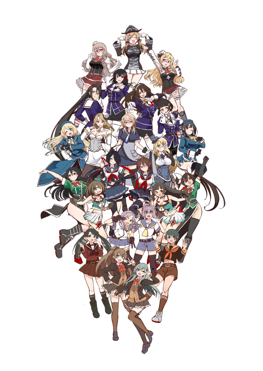 absurdly_long_hair absurdres ahoge alternate_legwear anchor_hair_ornament aoba_(kancolle) aqua_eyes aqua_hair ascot ashigara_(kancolle) ashigara_kai_ni_(kancolle) atago_(kancolle) back-to-back bare_shoulders belt beret black_belt black_footwear black_gloves black_hair black_neckerchief black_pantyhose black_ribbon black_sailor_collar black_skirt black_socks black_thighhighs blazer blonde_hair blue_eyes blue_hair blue_headwear blue_jacket blue_shirt blue_skirt blunt_bangs bob_cut bodice boots bow bowtie braid braided_bun breasts brown_cardigan brown_eyes brown_hair brown_jacket brown_sailor_collar brown_serafuku brown_shirt brown_skirt brown_socks brown_thighhighs camouflage cardigan choukai_(kancolle) choukai_kai_ni_(kancolle) collared_shirt crop_top cross-laced_footwear detached_collar detached_sleeves double_bun double_v elbow_gloves french_braid frilled_skirt frills full_body furutaka_(kancolle) furutaka_kai_ni_(kancolle) garter_straps gloves glowing glowing_eye gradient_neckerchief green_eyes grey_eyes grey_hair grey_headwear haguro_(kancolle) haguro_kai_ni_(kancolle) hair_bun hair_ornament hair_over_one_eye hairband hairclip hat height_difference heterochromia highres houston_(kancolle) houston_kai_(kancolle) jacket kako_(kancolle) kako_kai_ni_(kancolle) kantai_collection kinugasa_(kancolle) kinugasa_kai_ni_(kancolle) lace-up_boots large_breasts light_brown_hair long_hair looking_at_viewer looking_back maya_(kancolle) maya_kai_ni_(kancolle) medium_breasts medium_hair messy_hair mikuma_(kancolle) military_uniform mini_hat miniskirt mogami_(kancolle) mogami_kai_ni_(kancolle) multicolored_neckerchief multiple_girls myoukou_(kancolle) myoukou_kai_ni_(kancolle) nachi_(kancolle) nachi_kai_ni_(kancolle) naval_uniform neckerchief northampton_(kancolle) northampton_kai_(kancolle) one_eye_closed open_mouth orange_bow orange_bowtie orange_neckerchief orange_sailor_collar overskirt pantyhose parted_bangs peaked_cap pencil_skirt pleated_skirt pola_(kancolle) ponytail prinz_eugen_(kancolle) prinz_eugen_kai_(kancolle) purple_hair purple_jacket purple_sailor_collar purple_shorts purple_skirt red_ascot red_bow red_bowtie red_eyes red_footwear red_neckerchief red_skirt ribbon rope round_teeth rudder_footwear sailor_collar sailor_shirt school_uniform semi-rimless_eyewear serafuku shirt short_hair shorts side_ponytail simple_background single_elbow_glove single_hair_bun single_thighhigh skirt skirt_hold smile socks standing suzuya_(kancolle) takao_(kancolle) teeth thigh_gap thighhighs tomboy tuscaloosa_(kancolle) twintails two-tone_gloves udukikosuke uniform upper_teeth_only v v_over_eye very_long_hair wavy_hair white_ascot white_background white_gloves white_hairband white_headwear white_pantyhose white_sailor_collar white_shirt white_skirt white_thighhighs yellow_eyes yellow_neckerchief zara_(kancolle) zara_due_(kancolle)