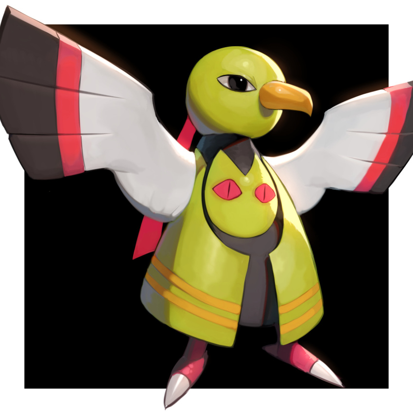 beak black_background black_eyes full_body highres no_humans pokemon pokemon_(creature) simple_background solo standing sumosamo white_wings wings xatu