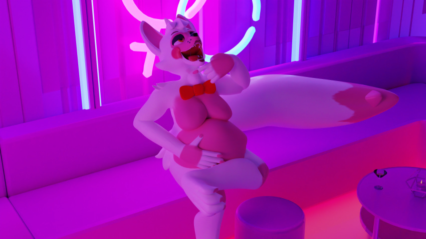 absurd_res anthro bodily_fluids bow_tie breasts canid canine copi_cat_(artist) female five_nights_at_freddy's fox funtime_foxy_(fnaf) funtime_foxy_(fnafsl) furniture hand_on_stomach hi_res mammal neck_bulge neon_lights on_sofa open_mouth oral_vore saliva saliva_string scottgames sister_location sitting sitting_on_sofa sofa solo tagme tongue tongue_out vore