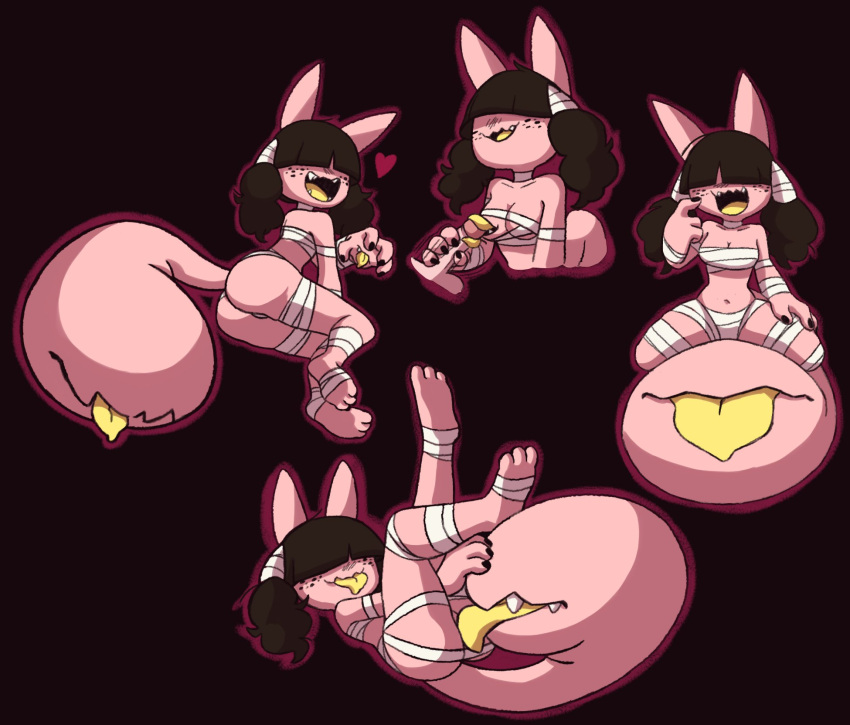 &lt;3 anthro autocunnilingus bandage black_background black_hair blush blush_lines breasts chest_wraps cleavage clothed clothing disembodied_penis domestic_cat felid feline felis female freckles fur genitals hair hair_over_eyes hand_mouth handjob heketa_(diives) hi_res lewdthealess licking looking_at_viewer looking_back looking_back_at_viewer lying male mammal masturbation navel nipple_mouth on_back open_mouth oral oral_masturbation penile penis penis_lick pigtails pink_body pink_fur rear_view sex simple_background solo tail tail_mouth thick_thighs tongue tongue_out unusual_anatomy unusual_tail vaginal vaginal_masturbation wide_hips wraps xingzuo_temple yellow_tongue