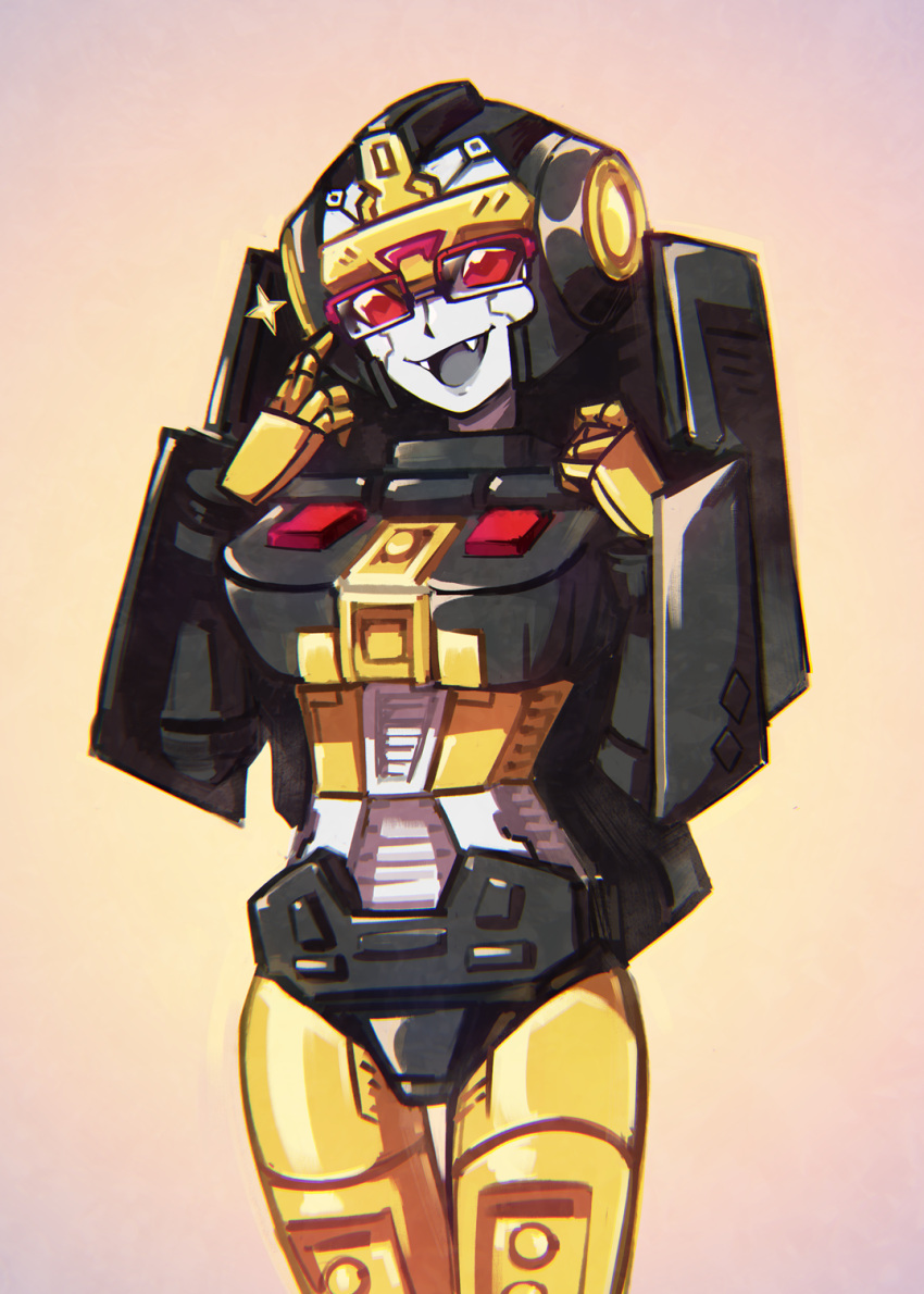 2021 black_body cybertronian eyewear fangs female glasses gradient_background grey_body hasbro hi_res humanoid machine metallic_body multicolored_body not_furry portrait robot robot_humanoid simple_background solo takara_tomy teeth three-quarter_portrait transformers trickdiamond w3nugae yellow_body