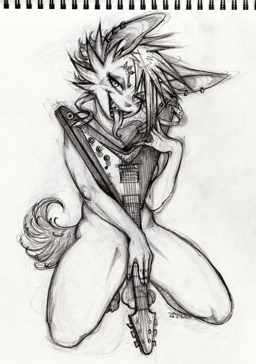 2023 absurd_res anthro bedroom_eyes breasts covering covering_breasts covering_crotch covering_self crouching ear_piercing eeveelution eyebrow_piercing facial_piercing female flying_v generation_6_pokemon graphite_(artwork) guitar hair hatching_(art) hi_res jacqal line_art long_tongue musical_instrument narrowed_eyes nintendo open_mouth pencil_(artwork) piercing pinup plucked_string_instrument pokemon pokemon_(species) pose punk seductive shaded sharp_teeth solo spiky_hair string_instrument sylveon teeth thrashyfairy tongue tongue_out traditional_media_(artwork)