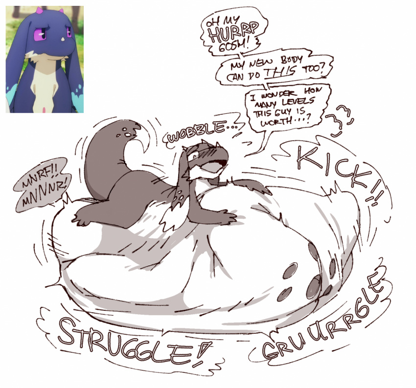belly big_belly dragon earth_wyrm english_text feirune female feral hi_res rumbling_stomach scalie shyguy9 sketch so_i'm_a_spider_so_what? solo struggling_prey text vore