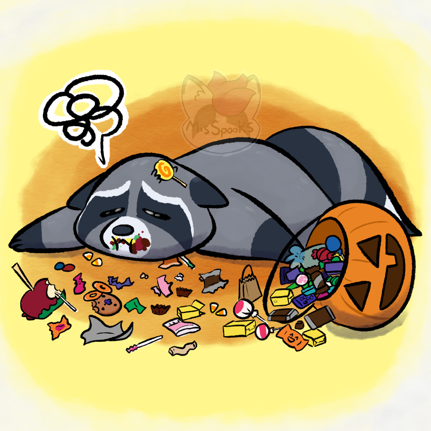 1:1 absurd_res candy dessert food fur grey_body grey_fur halloween halloween_2023 hi_res holidays mammal procyonid raccoon