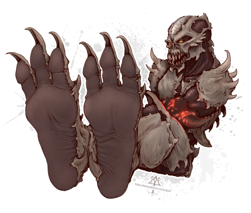 ambiguous_gender archvile_(doom) bared_teeth barefoot claws demon demon_humanoid doom_(series) feet foot_fetish foot_focus horn humanoid id_software kredri monster monstrous_humanoid not_furry nude paws simple_background soles solo teeth toe_claws toes yellow_eyes