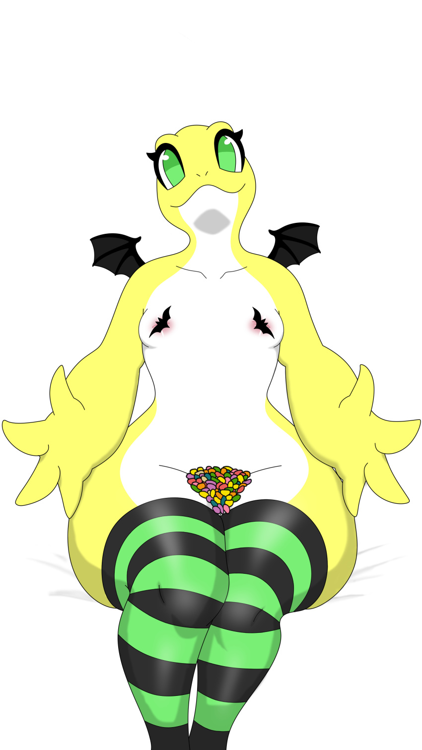absurd_res anthro breasts clothing female gecko green_eyes halloween heveli hi_res holidays inviting lagartixa_amarela legwear legwear_only lizard mostly_nude reptile scalie small_breasts smile solo stockings stockings_only thick_thighs yellow_body