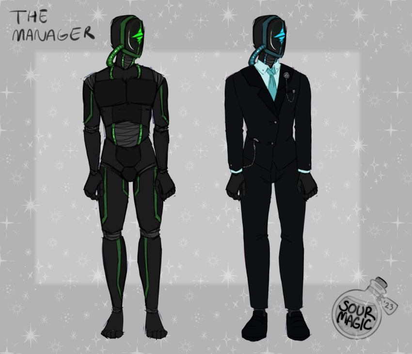 android cable cables chain classy clothed clothing dressed_up humanoid machine male necktie rgb_lighting robot screen screen_face solo sourmagic suit the_manager tube visor