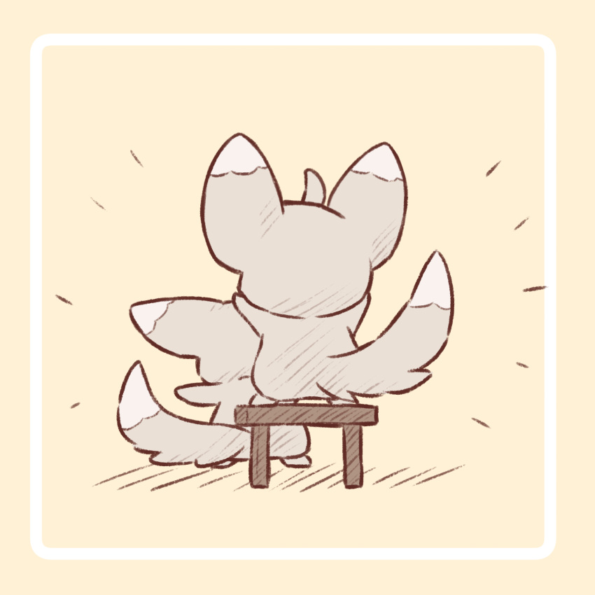 animal_focus border cinccino commentary_request from_behind full_body highres neko_gyoza no_humans notice_lines on_stool partial_commentary pokemon pokemon_(creature) simple_background standing stool white_border yellow_eyes