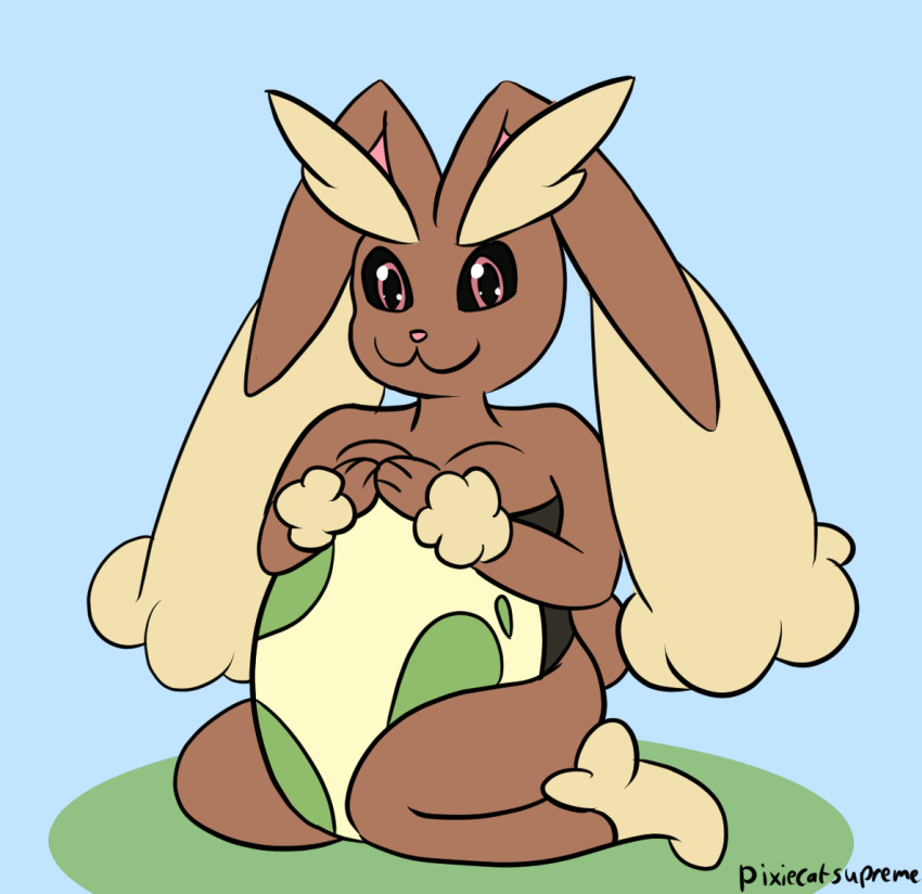 brown_body brown_fur egg fur generation_4_pokemon lagomorph leporid lopunny mammal nintendo pixiecatsupreme playboy_outfit pokemon pokemon_(species) rabbit sitting smile smiling_at_viewer