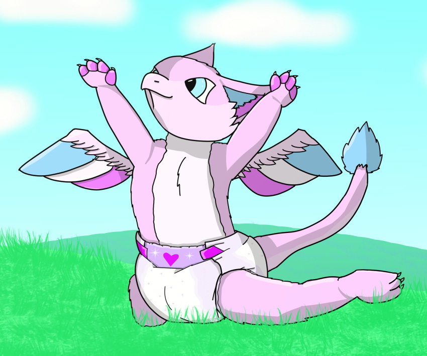 diaper dragon fairy_dragon field furry hi_res infantilism pink