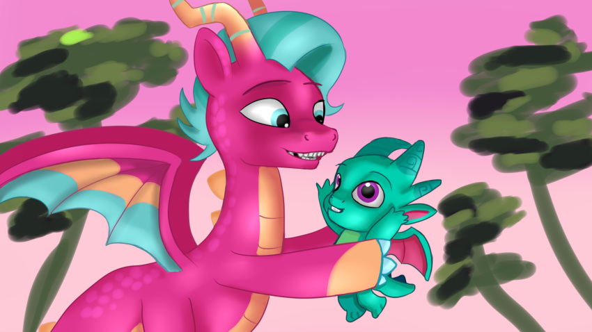 baby blaize_skysong_(mlp) dragon duo female hand_holding hasbro hi_res jbond male my_little_pony sparky_sparkeroni_(mlp) wings young