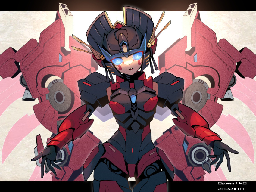 1girl azuredawn40 blue_eyes breasts curvy helmet highres looking_at_viewer mechanical_wings medium_breasts panties red_panties robot smile thighs transformers underwear windblade wings