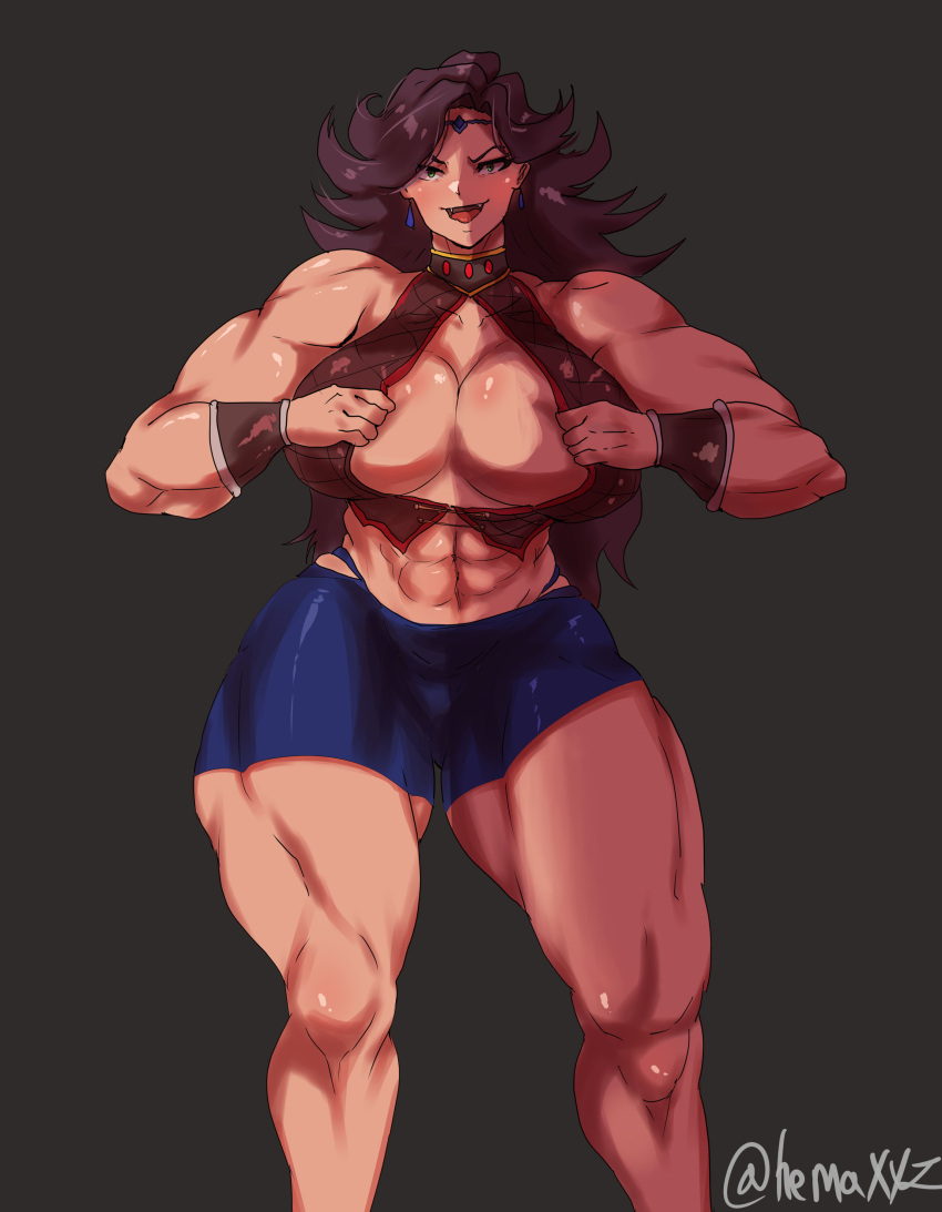 1girl absurdres amazon_warrior amazon_warrior_(goblin_slayer!) biceps dark-skinned_female dark_skin goblin_slayer! hemaxyz highres muscular muscular_female non-web_source open_clothes shorts standing thick_thighs thighs warrior