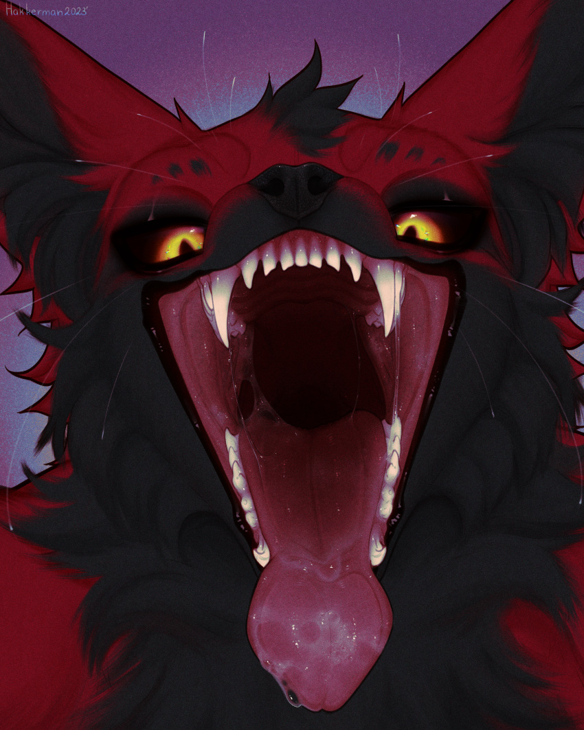 2d_(artwork) absurd_res ambiguous_gender anthro black_body black_fur bodily_fluids canid canine canis danger_n00dle deep_throat feral flesh_tunnel fox fur glowing glowing_eyes hakkerman happy hi_res imminent_vore looking_at_viewer mammal n00dle open_mouth oral purple_background realistic_anatomy realistic_feral realistic_lighting red_body red_fur rexouium saliva salivating simple_background solo teeth teeth_showing tongue tongue_out vore vore_invitation wolf yellow_eyes