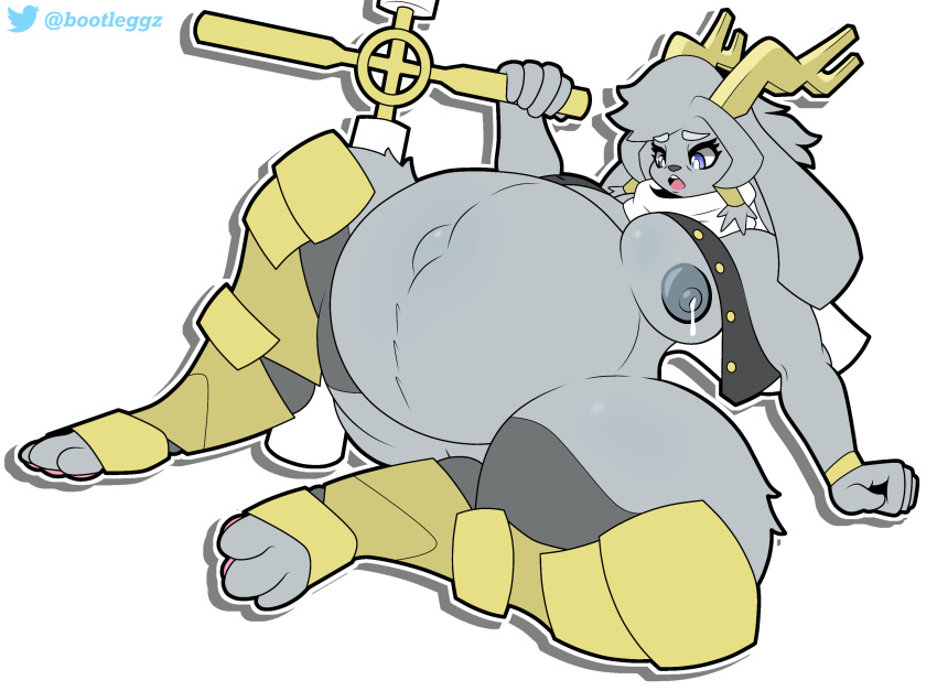 alpha_channel anthro antlers areola armor armor_plates armored_boots belly big_belly big_breasts blue_eyes blush bodily_fluids bootleggz bovid breasts caprine clothed clothing digital_media_(artwork) eyelashes female footwear fur glistening glistening_body goat grey_body grey_fur grey_hair hair hi_res holding_object holding_weapon horn jackalope lactating lagomorph leporid looking_down lying mammal melee_weapon milk mostly_nude navel nipples nude outie_navel pregnant pregnant_female pseudoregalia pupils rabbit ready_to_pop scarf signature simple_background solo solo_focus sybil_(pseudoregalia) thick_thighs topwear transparent_background vest weapon white_pupils wristband