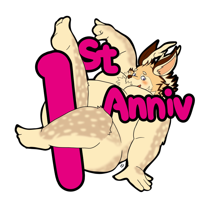 1:1 absurd_res anniversary anthro antlers belly blush brown_body brown_fur butt deer fur hi_res horn kazusa legs_up male mammal nigauritaruto overweight pinup pose solo spots spotted_body spotted_fur tamacolle