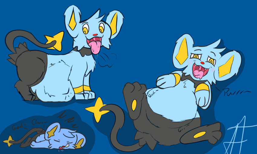 abdominal_bulge afraidpichu belly bodily_fluids drooling felid feline generation_4_pokemon hi_res male mammal nintendo oral_vore paws pokemon pokemon_(species) saliva shinx sleeping tongue vore