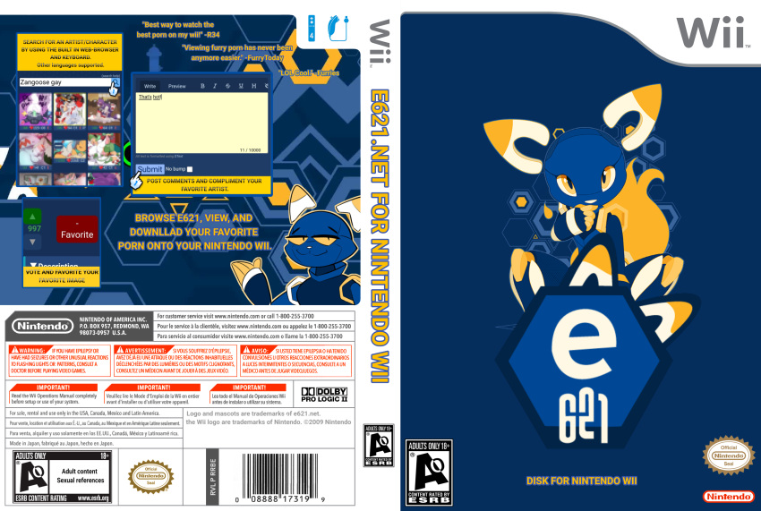 absurd_res ambiguous_gender anthro cover_art e621 esix hi_res humor logo loodlezangoose mascot nintendo parody solo text url wii