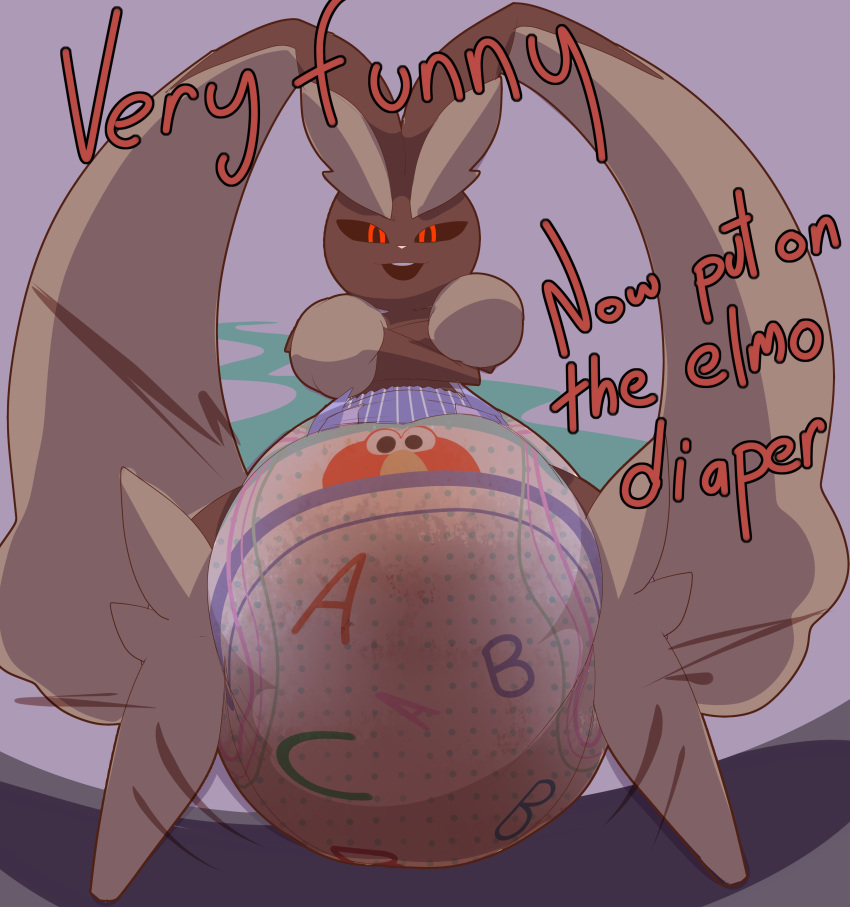 absurd_res anthro brown_body chocomintshake clothed clothing dialogue diaper diaper_fetish diaper_only digital_media_(artwork) dominant english_text feces female front_view full_diaper fur generation_4_pokemon hi_res looking_at_viewer lopunny low-angle_view mammal messy_diaper nintendo open_mouth pokemon pokemon_(species) scat simple_background smile soiled soiled_diaper soiling solo speech_bubble standing stink_fumes talking_to_viewer text topless wearing_diaper