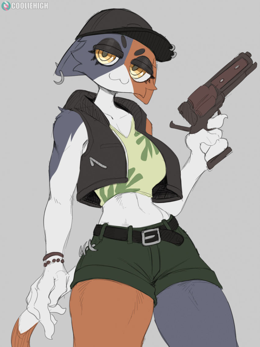 anthro clothed clothing cooliehigh ear_piercing epic_games felid feline female fortnite hat headgear headwear hi_res holding_object holding_weapon mammal meow_skulls_(fortnite) piercing simple_background solo weapon yellow_eyes