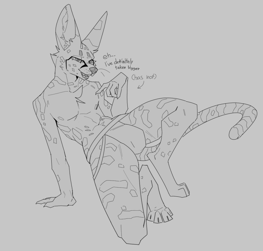 2023 anthro bedroom_eyes bulge chest_tuft clothed clothing crouching dialogue english_text felid feline hi_res jockstrap jockstrap_only leaning leaning_back male mammal multi_nipple narrowed_eyes nipples open_mouth open_smile seductive serval servali_sketch sketch smile smug solo spread_legs spreading text topless tuft underwear underwear_only