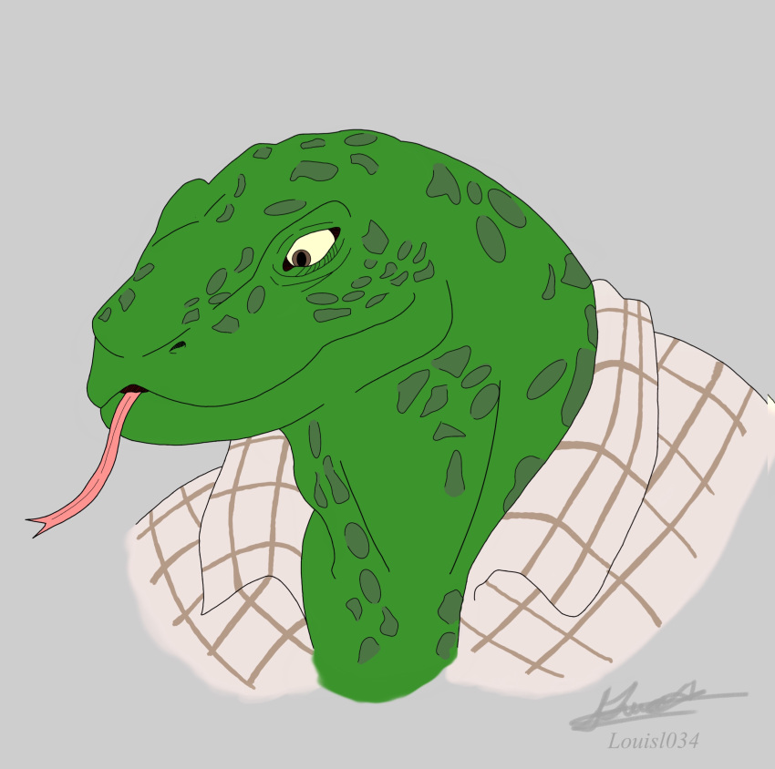 absurd_res anatomically_correct anthro beastars brown_eyes clothed clothing flat_colors gosha_(beastars) green_body green_scales hi_res humanoid komodo_dragon lizard louisl034 male monitor_lizard open_clothing open_shirt open_topwear realistic_eyes reptile scales scalie shaded shirt simple_background solo tongue tongue_out topwear