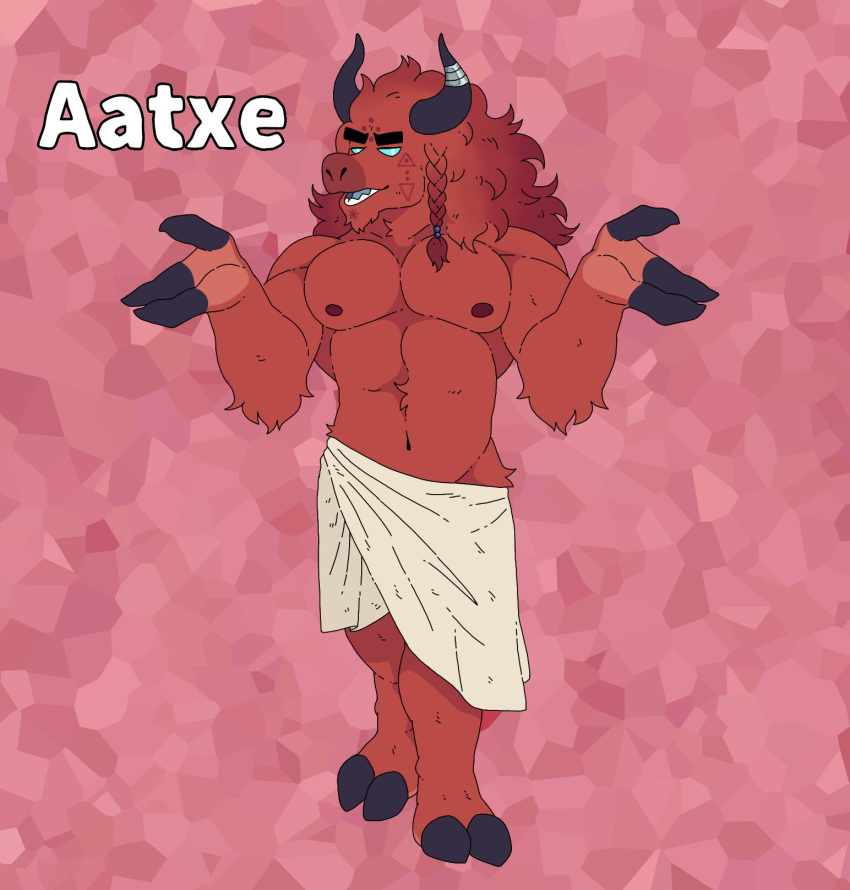 aatxe alphabet animal_humanoid anthro barazoku basque bottomwear bovid bovid_horn bovid_humanoid bovid_satyr bovine bovine_ears bovine_hooves bovine_horn bovine_humanoid bovine_satyr bovine_tail braided_hair cattle chippybooru clothing cryptid fur hair hi_res horn humanoid lingerie loincloth male mammal mammal_humanoid monster monsterfucking mythology pecs red_body red_bull red_fur solo solo_focus terato teratophilia