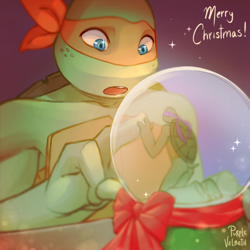 1:1 2022 3_fingers 3_toes anthro artist_name bandanna blue_eyes brother_(lore) brothers_(lore) christmas colored digital_drawing_(artwork) digital_media_(artwork) donatello_(tmnt) duo english_text feet fingers green_body hi_res holidays kerchief larger_anthro larger_male macro male michelangelo_(tmnt) micro purplevelbeth reptile ribbons scalie sibling_(lore) signature size_difference smaller_anthro smaller_male snow_globe sparkles sparkling_eyes tail teenage_mutant_ninja_turtles teenage_mutant_ninja_turtles_(2012) text toes turtle