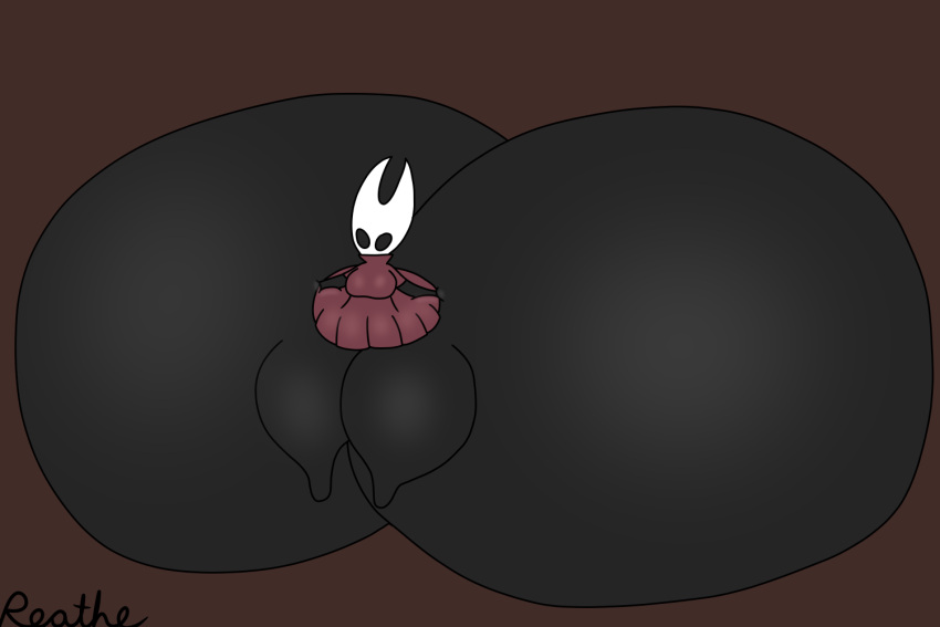 big_butt black_body butt butt_squish clothing female hollow_knight hornet_(hollow_knight) huge_butt huge_thighs hyper hyper_butt reathe red_clothing relaxing simple_background sitting solo squish team_cherry thick_thighs